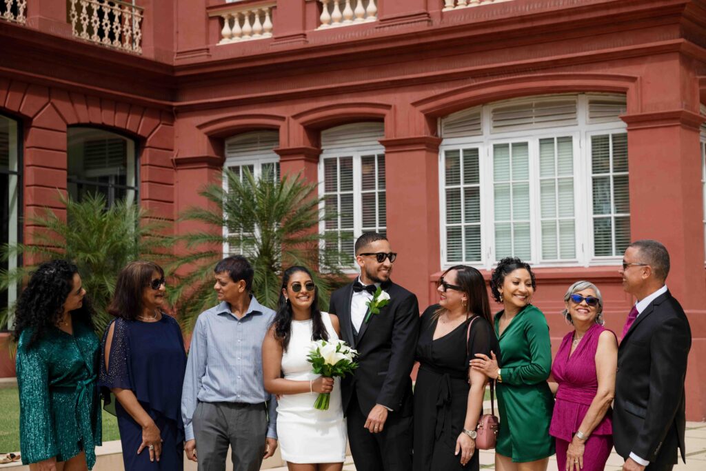 Family portrait after a wedding at the red house